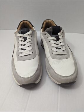 Johnnie-O Men's Prima Vintage Leather Suede Sneaker White Gray Size 9M US